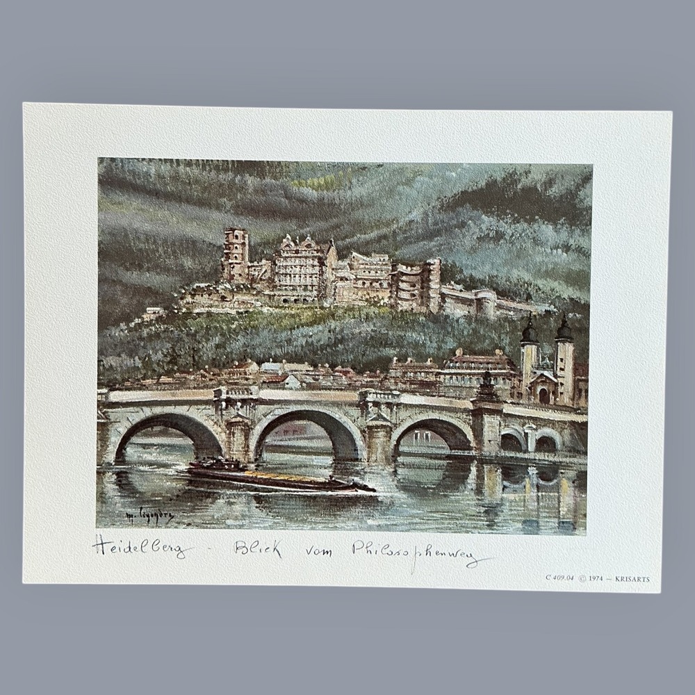 Vintage 1974 Krisarts Heidelberg Blick vom Philosophenweg Art Print M Legendre